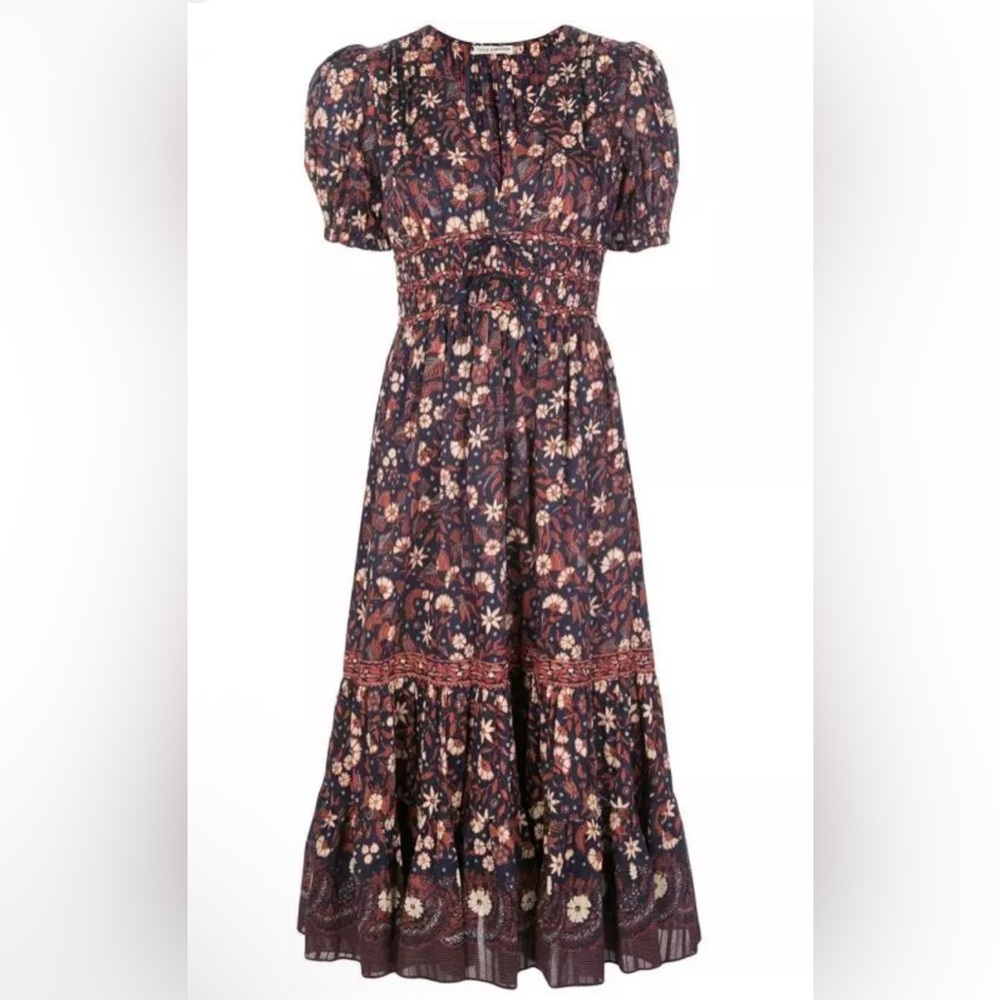 ULLA JOHNSON Zaria Cotton Midi Floral Puff Sleeve Dress Size 6 - Picture 14 of 15